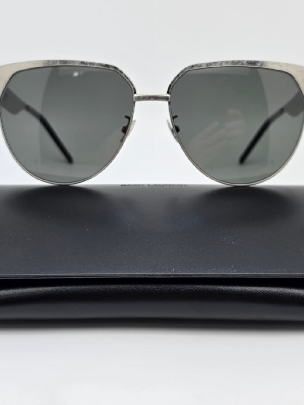 YSL Saint Laurent SL M43/F 003 Silver Frame Grey Lens Sunglasses w/ Case Italy
